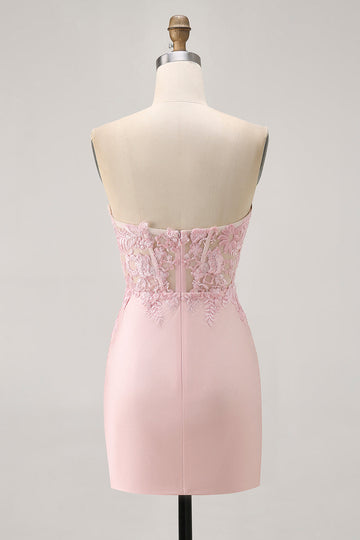 Blush Corset Bodycon Strapless Homecoming Dress with Appliques